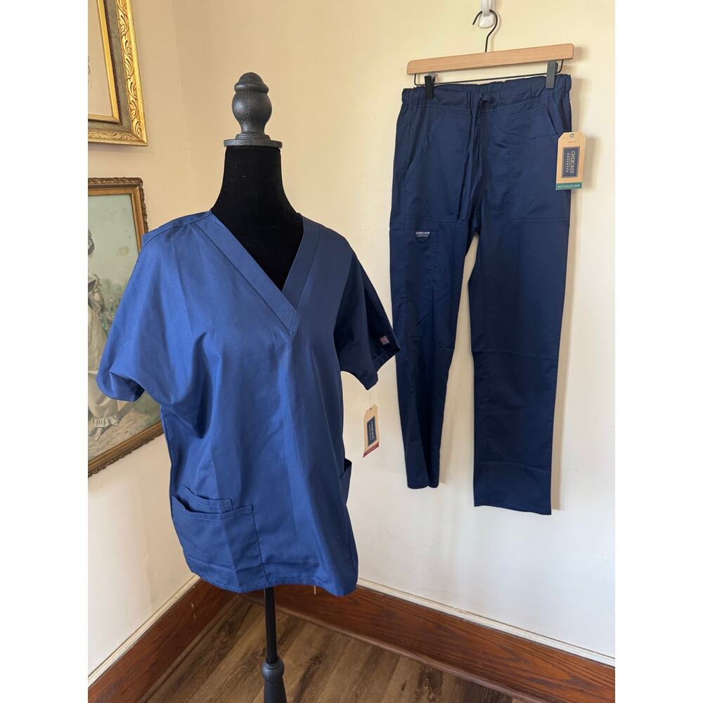 NWT Cherokee Workwear Revolution Scrub Set Navy Small Top & Pants